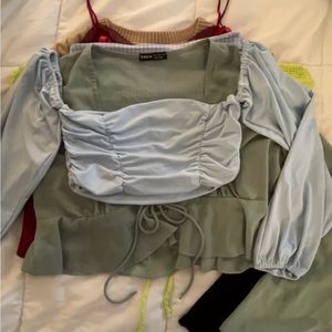 never worn light blue bandeau long sleeve crop top